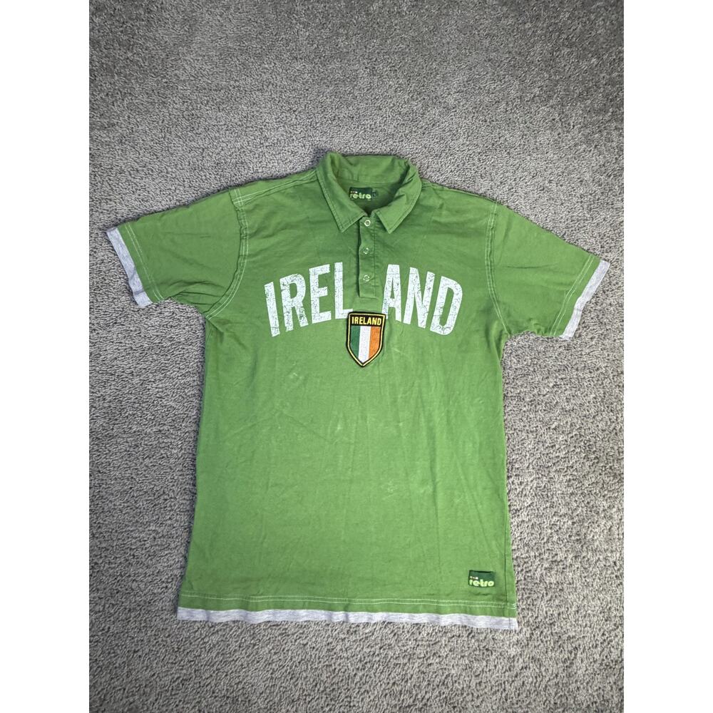 Ireland Polo Shirt Mens L Green Graphic Print Collared Embroidered Rugby Casual
